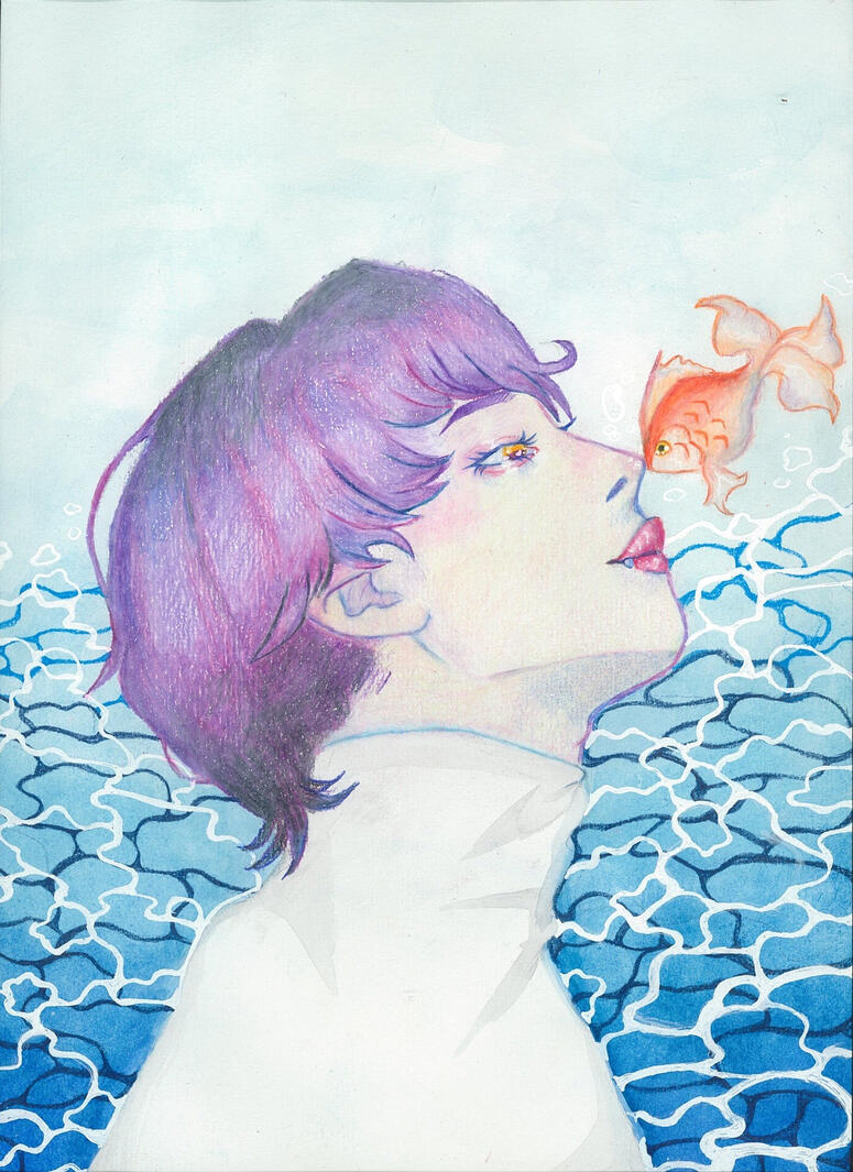 Leviathan, Watercolor, Color Pencil, gel pen, 2022