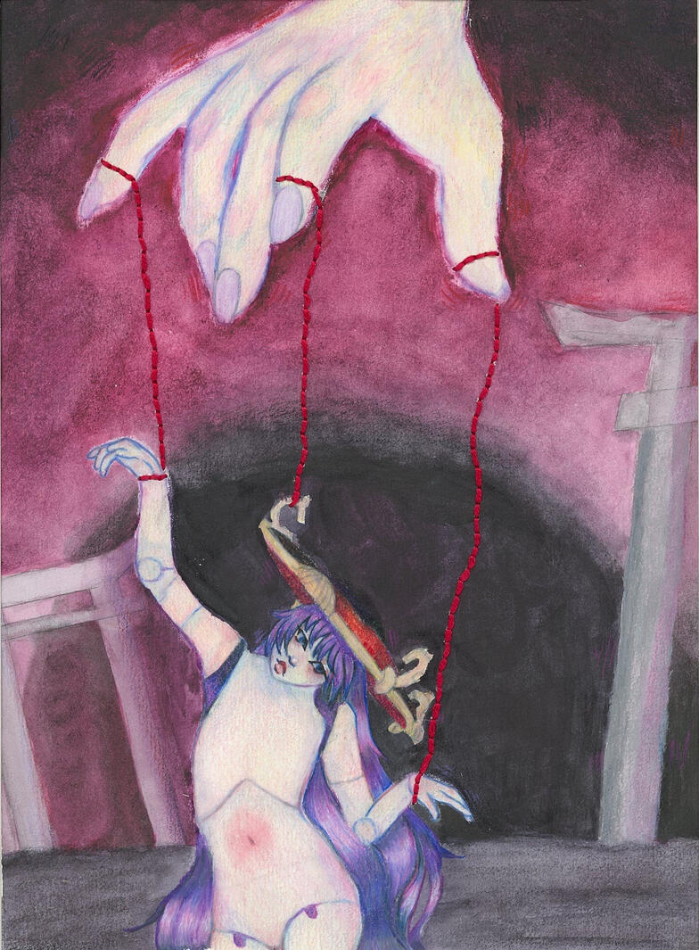 The Puppet, Color Pencil, Embroidery Floss, Watercolor, 2022